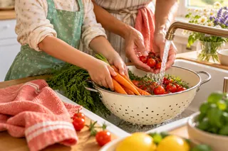 Imagine ilustrativă: Învățarea pregătirii legumelor cu îndrumarea unui adult