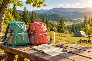 Imagine ilustrativă: Rucsacuri și hartă pregătite pentru o excursie în natură